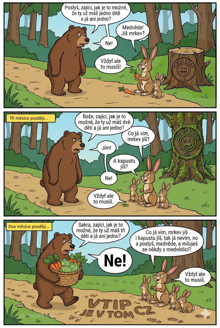 Zajíc radí medvědovi ohledně plodnosti - Potkají se v lese zajíc s medvědem a medvěd se...