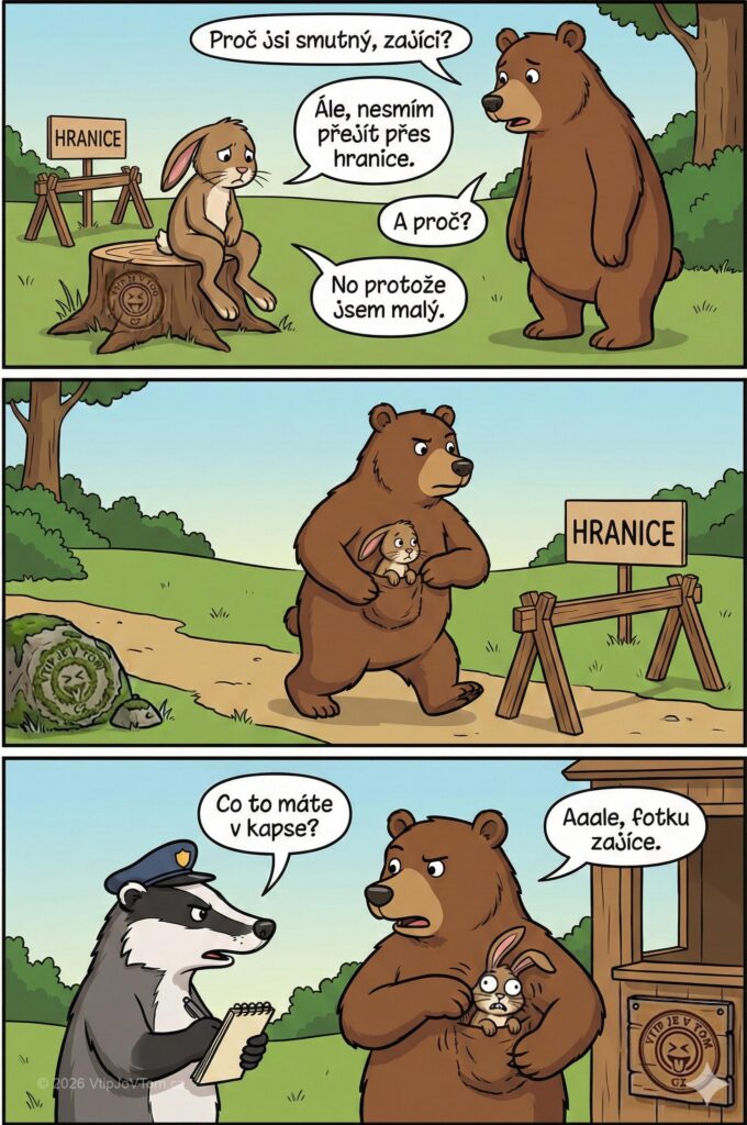 Zvířecí hranice - Smutný zajíc sedí na pařezu u hranic a za chvíli...