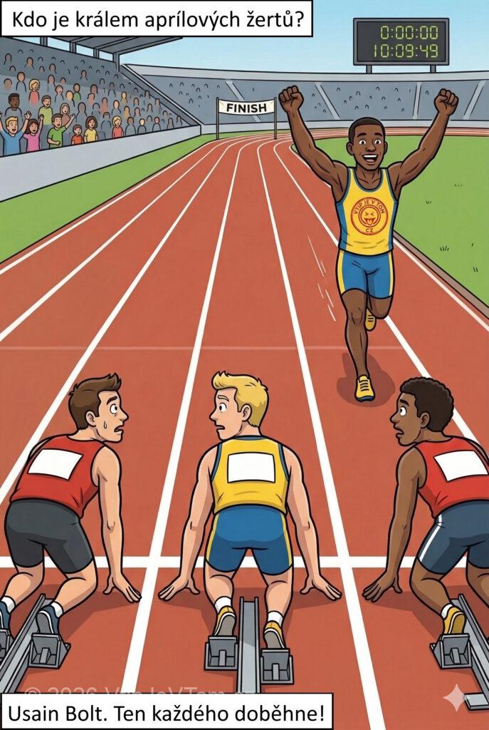 Aprílový král - Kdo je králem aprílových žertů?Usain Bolt. Ten každého doběhne!