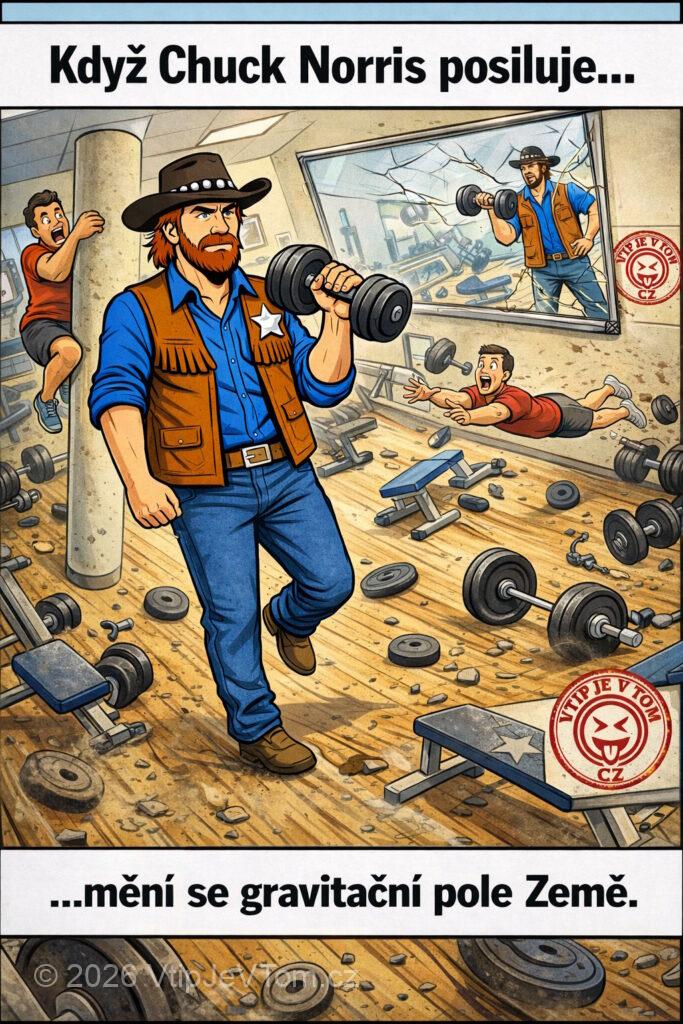 Chuck Norris a gravitační pole Země - Když Chuck Norris posiluje, mění se gravitační pole Země.