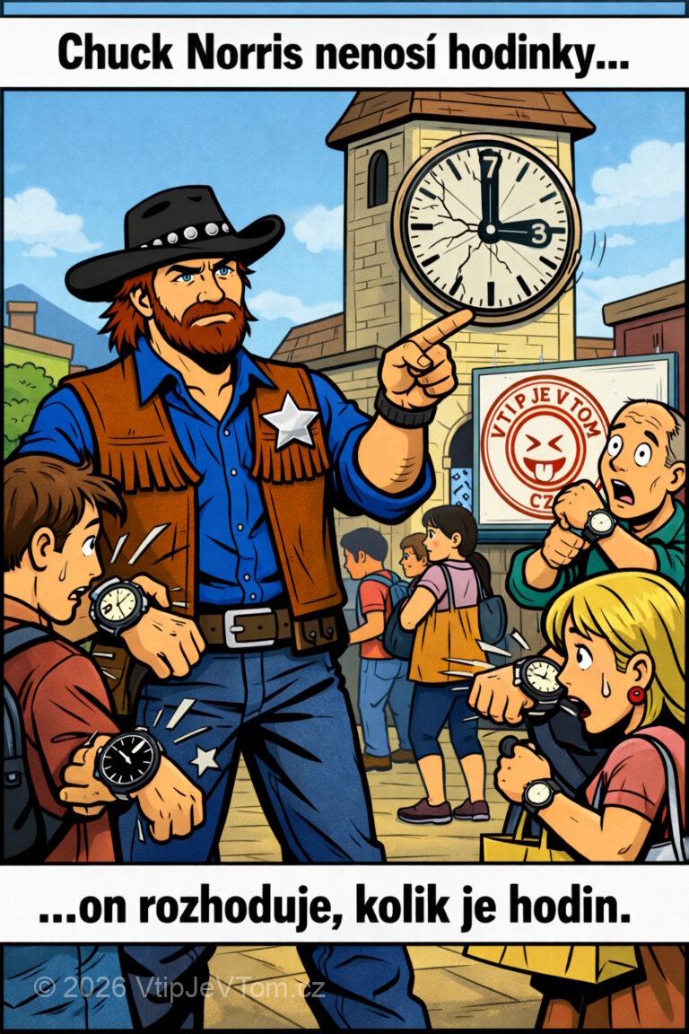 Chuck Norris a hodinky - Chuck Norris nenosí hodinky, to on rozhoduje, kolik je hodin.