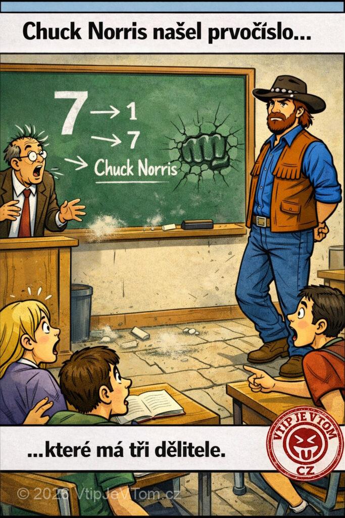 Chuck Norris a prvočísla Chuck Norris a prvočísla - Chuck Norris našel prvočíslo, které má tři dělitele.