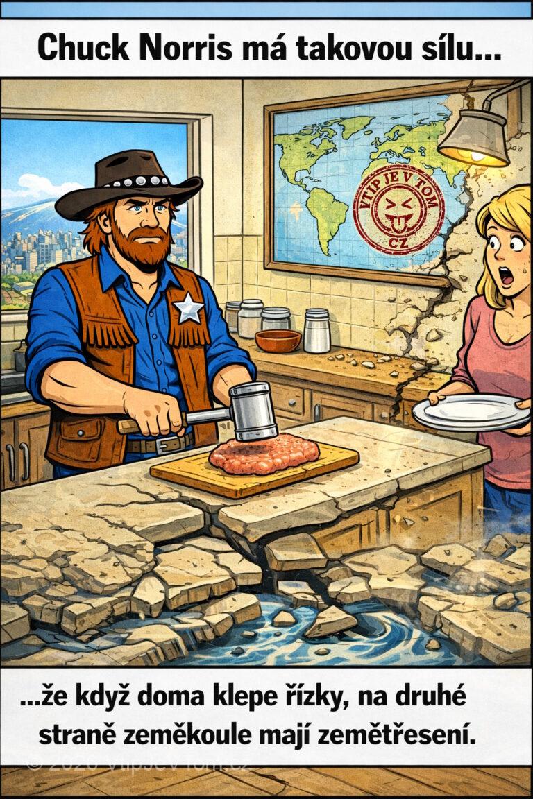 Chuck Norris a řízky - Chuck Norris má tak ohromnou sílu, že když doma klepe...