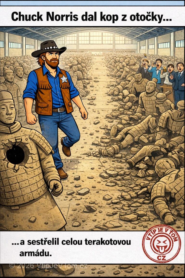 Chuck Norris a terakotová armáda Chuck Norris a terakotová armáda - Chuck Norris sestřelil terakotovou armádu 1 kopem z otočky.