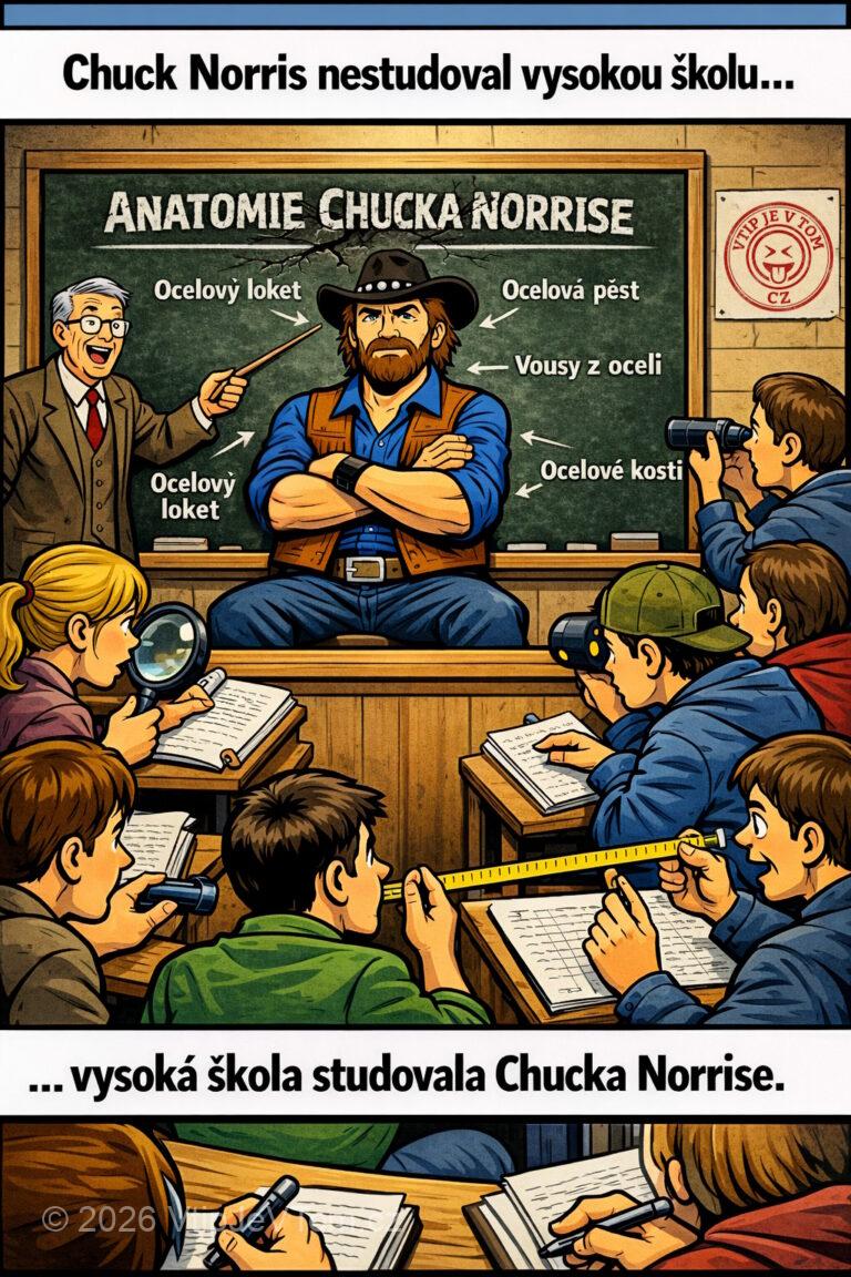 Chuck Norris a vysoká škola Chuck Norris a vysoká škola - Chuck Norris nestudoval vysokou školu, ale vysoká škola studovala Chucka...