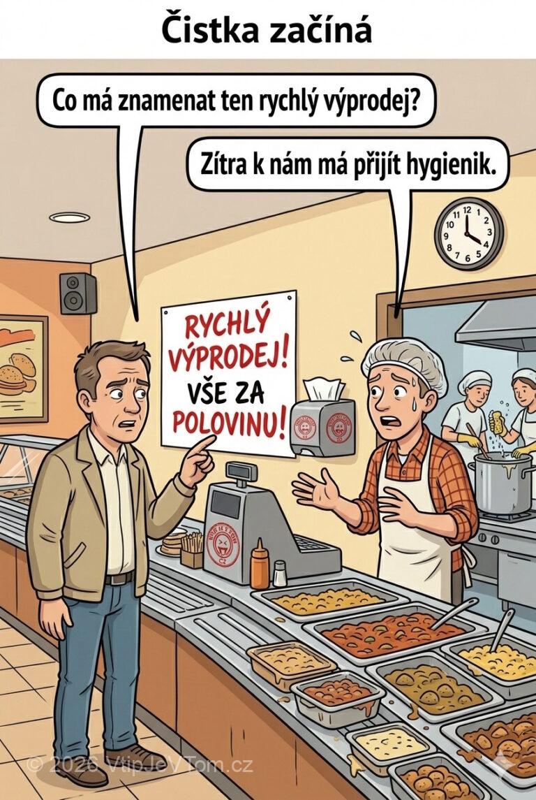 Čistka v bufetu - Zákazník se ptá v bufetu: „Co má znamenat ten rychlý...