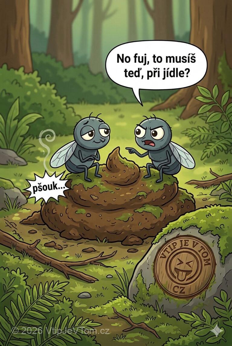 Dvě mouchy stolují - Sedí takhle dvě mouchy na lejně a jedna z nich...