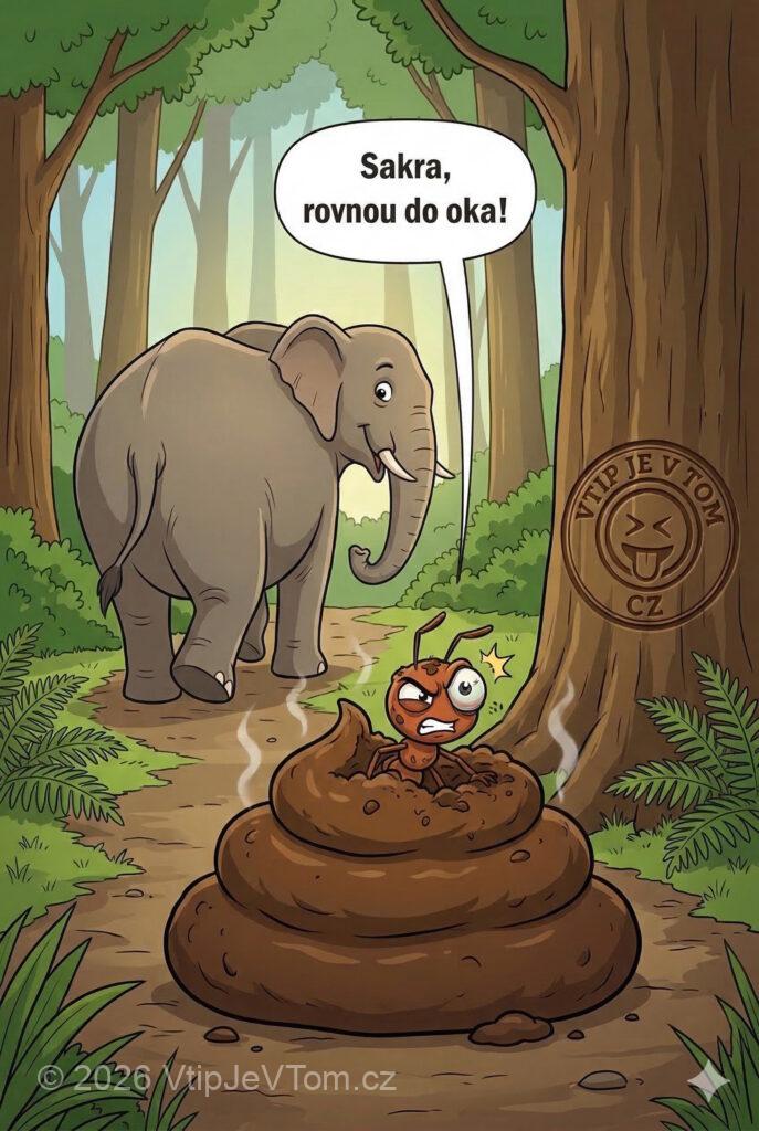 Hnědý zásah Hnědý zásah - Jde si takhle jednou slon a za ním pochoduje mravenec....