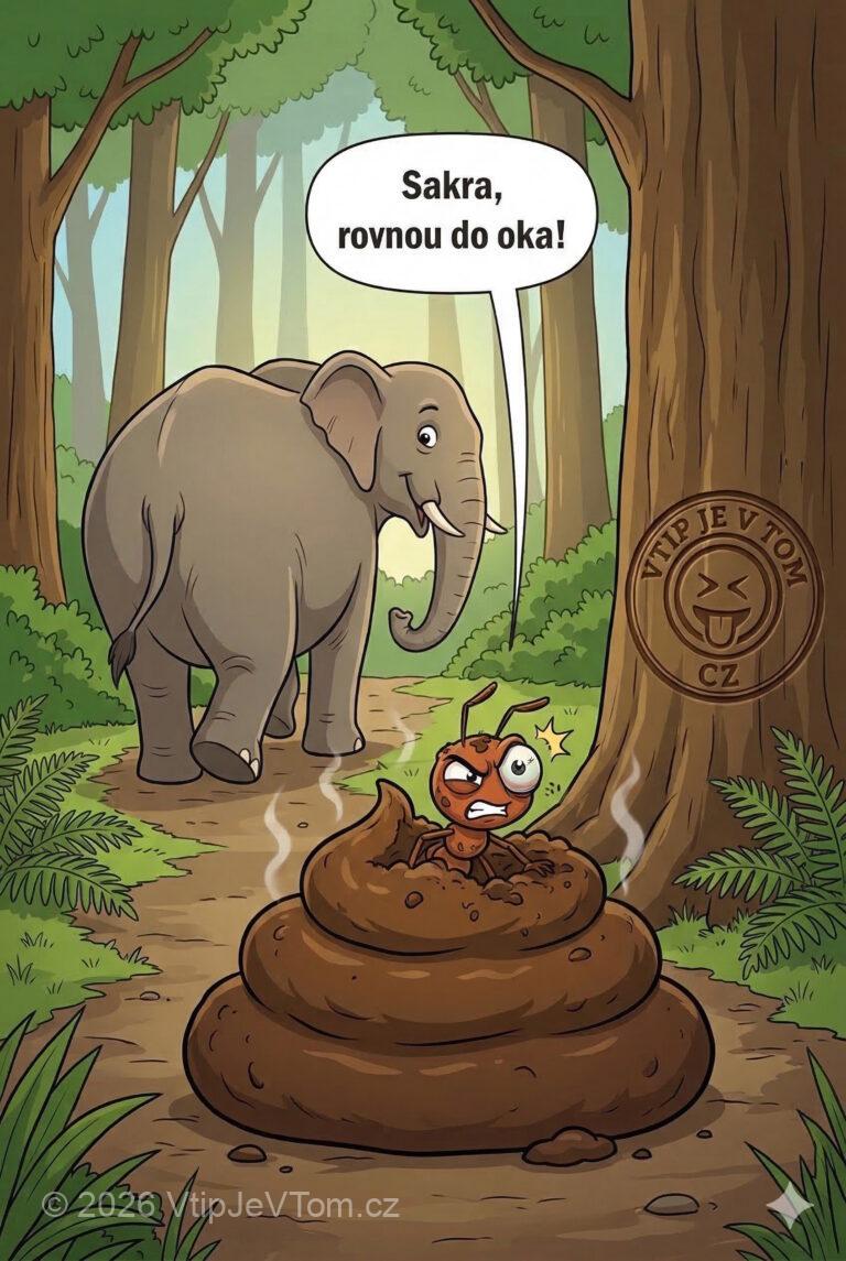 Hnědý zásah Hnědý zásah - Jde si takhle jednou slon a za ním pochoduje mravenec....
