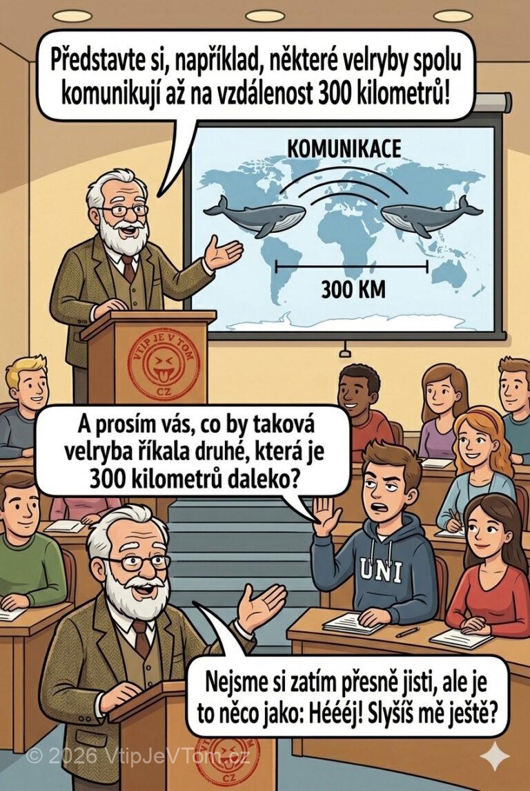 Komunikace na dálku Komunikace na dálku - Jeden zoolog, odborník na velryby, měl takhle přednášku na univerzitě...