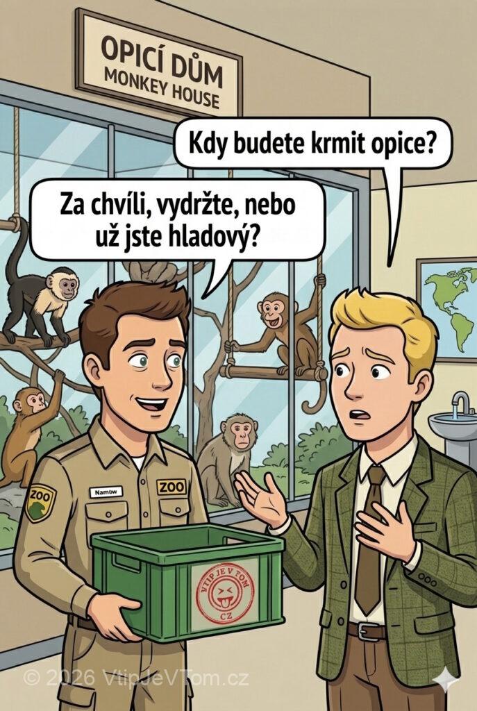 Krmení opic v Zoo Krmení opic v Zoo - Pán se ptá zřízence v zoo: „Kdy budete krmit opice?”...