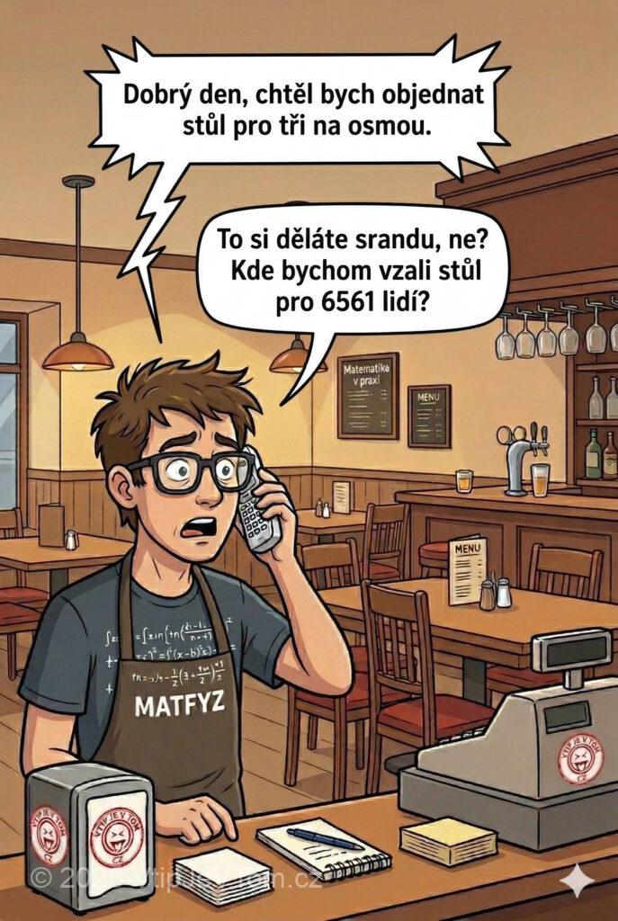 Matfyzák na brigádě v restauraci - Zazvoní telefon a matfyzák zvedne. Zákazník na druhém konci říká:...