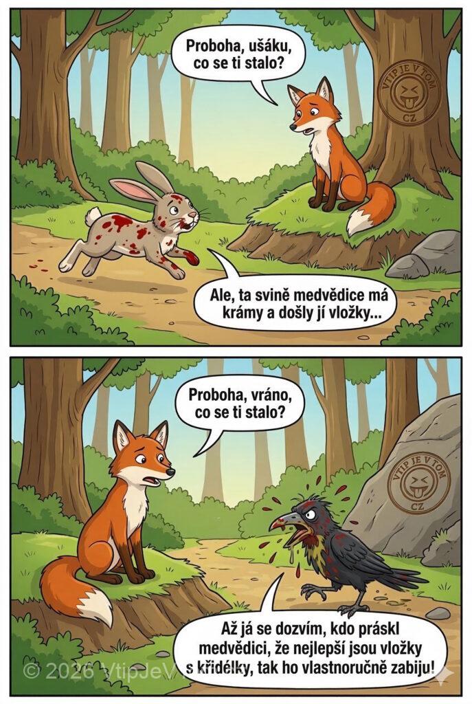 Medvědice má své dny - Na mýtině v lese sedí liška a po lesní pěšince...