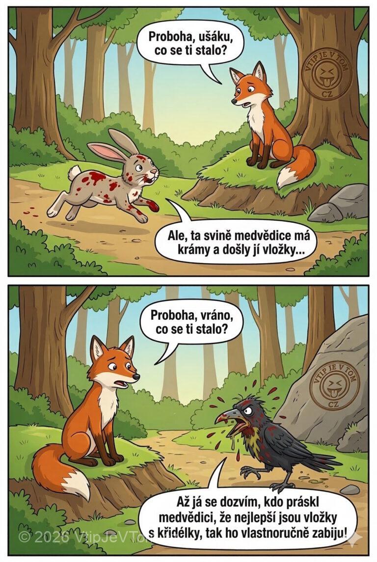 Medvědice má své dny - Na mýtině v lese sedí liška a po lesní pěšince...