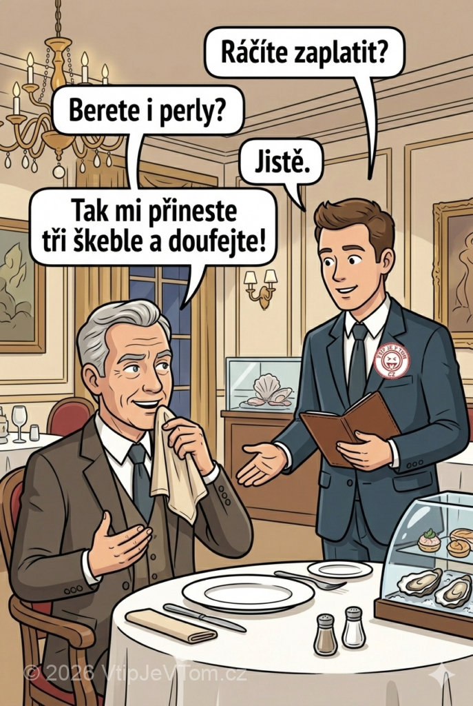 Pán obědvá ve velmi drahé francouzské restauraci Pán obědvá ve velmi drahé francouzské restauraci - Když dojí, číšník se ho zeptá: "Ráčíte zaplatit?"Pán si otře...