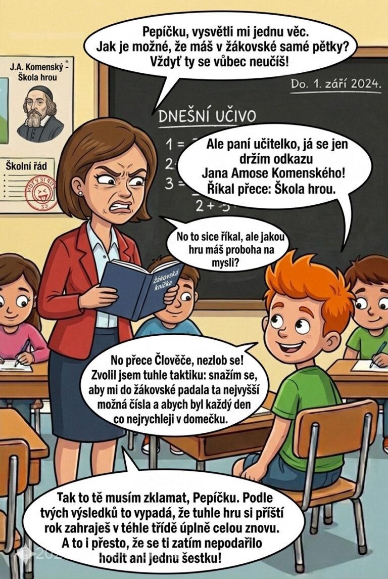 Pepíček a škola hrou - Paní učitelka si zavolá Pepíčka k tabuli a listuje jeho...