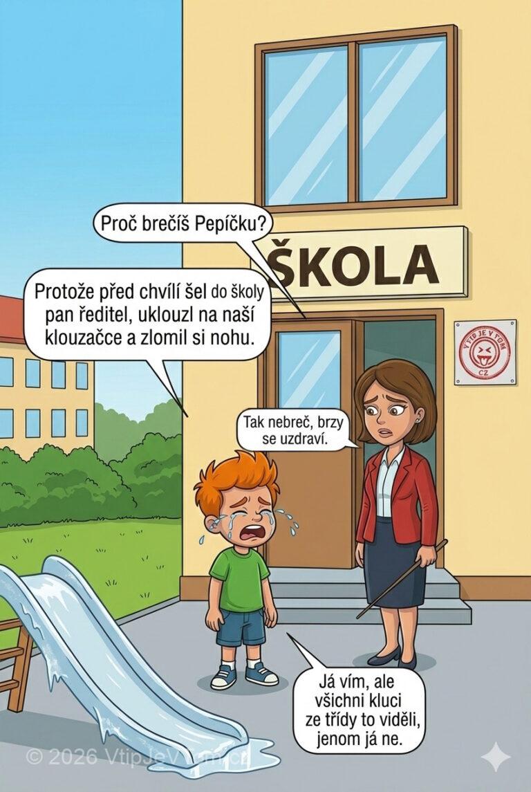 Pepíček brečí před školou Pepíček brečí před školou - Přijde k němu paní učitelka a ptá se ho: "Proč...