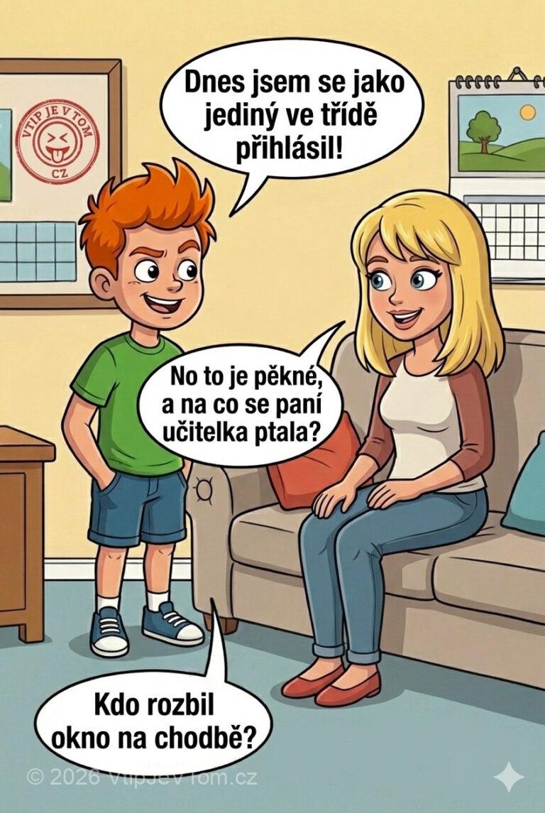 Pepíček byl aktivní - Přijde Pepíček ze školy a říká mamince: „Dnes jsem se...