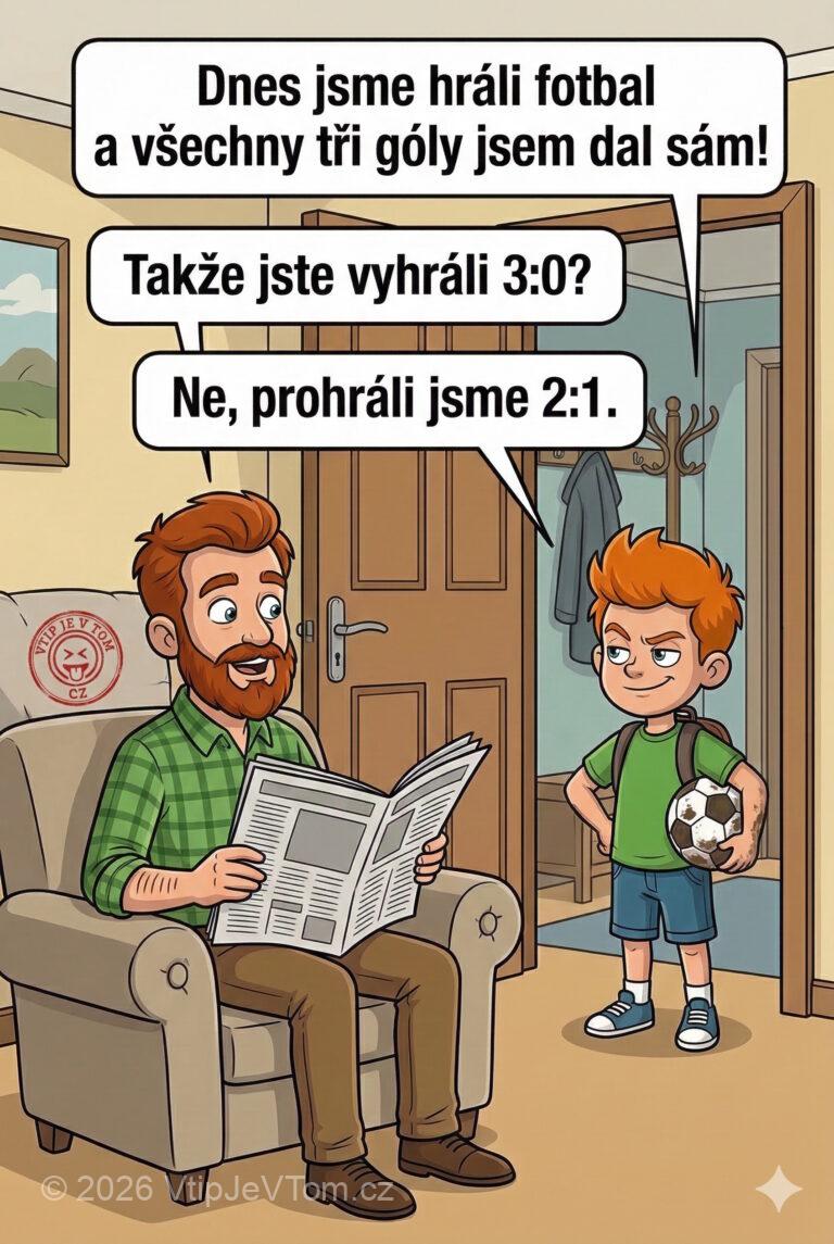 Pepíček hrál fotbal Pepíček hrál fotbal - Pepíček přijde domů a říká tátovi: „Dnes jsme hráli fotbal...