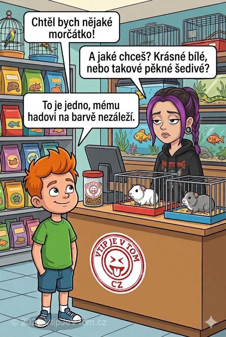 Pepíček kupuje morčátko - Přijde Pepíček do zverimexu. Pepíček: „Chtěl bych nějaké morčátko!“Prodavačka: „A...