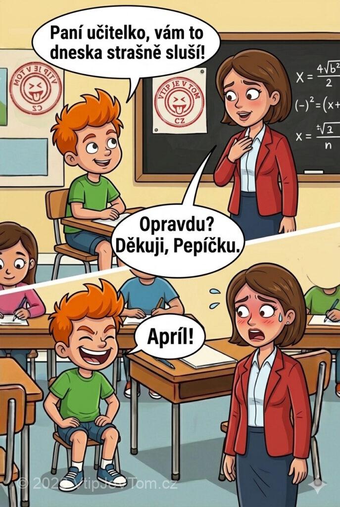 Pepíček lichotí paní učitelce Pepíček lichotí paní učitelce - Pepíček ve škole: „Paní učitelko, vám to dneska strašně sluší!”...