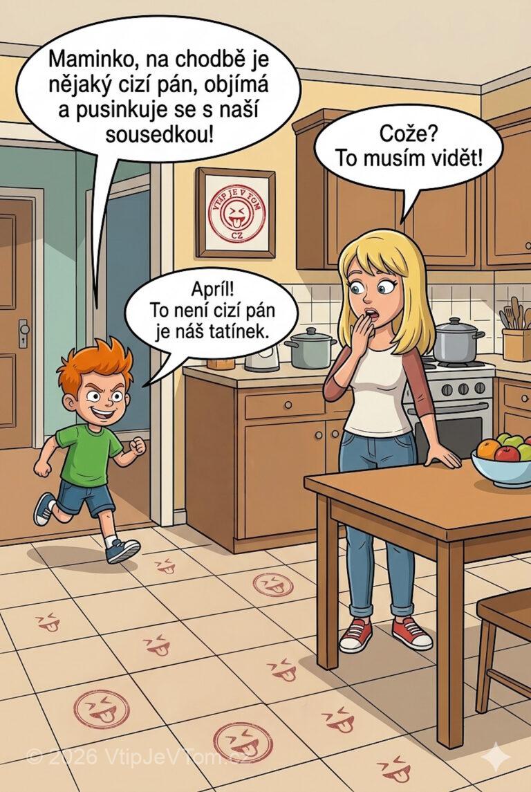 Pepíček přistihne sousedku Pepíček přistihne sousedku - Pepíček přiběhne do kuchyně: „Maminko, na chodbě je nějaký cizí...