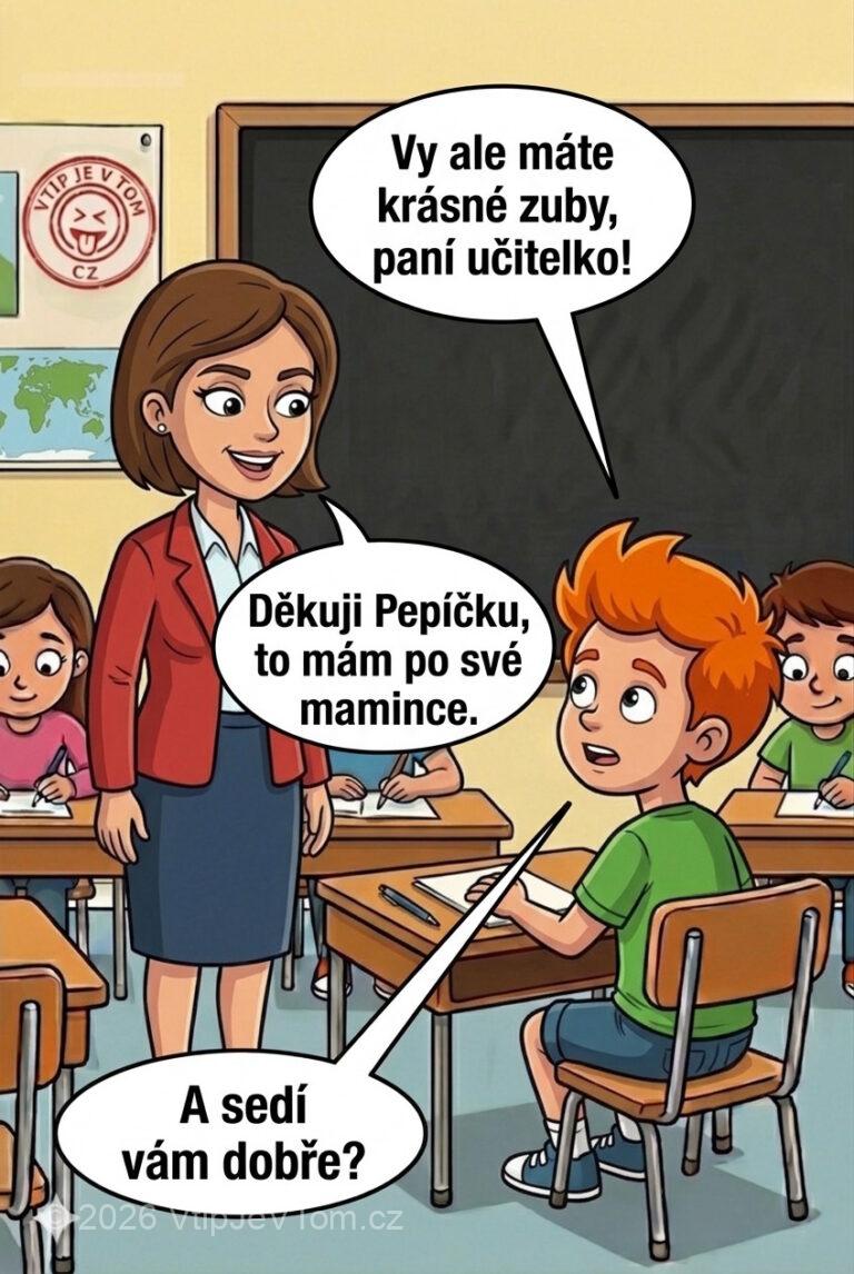Pepíček skládá komplimenty Pepíček skládá komplimenty - Pepíček říká uličnicky: „Vy ale máte krásné zuby, paní učitelko!“...