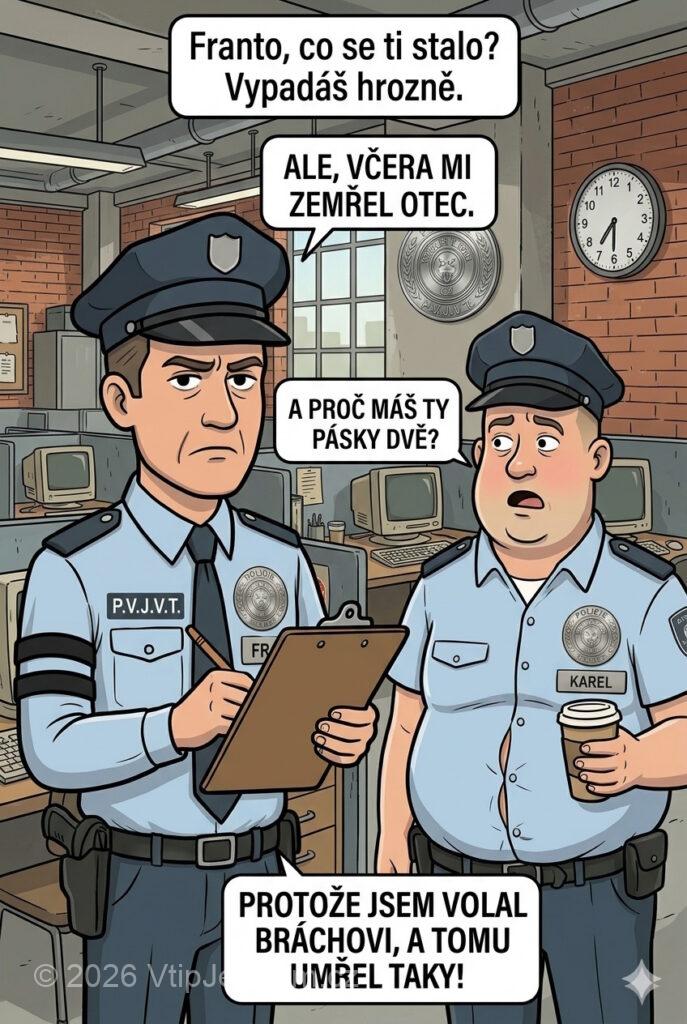 Policista Franta drží smutek Policista Franta drží smutek - Ráno přijde policajt Franta do práce celý rozesmutnělý a na...