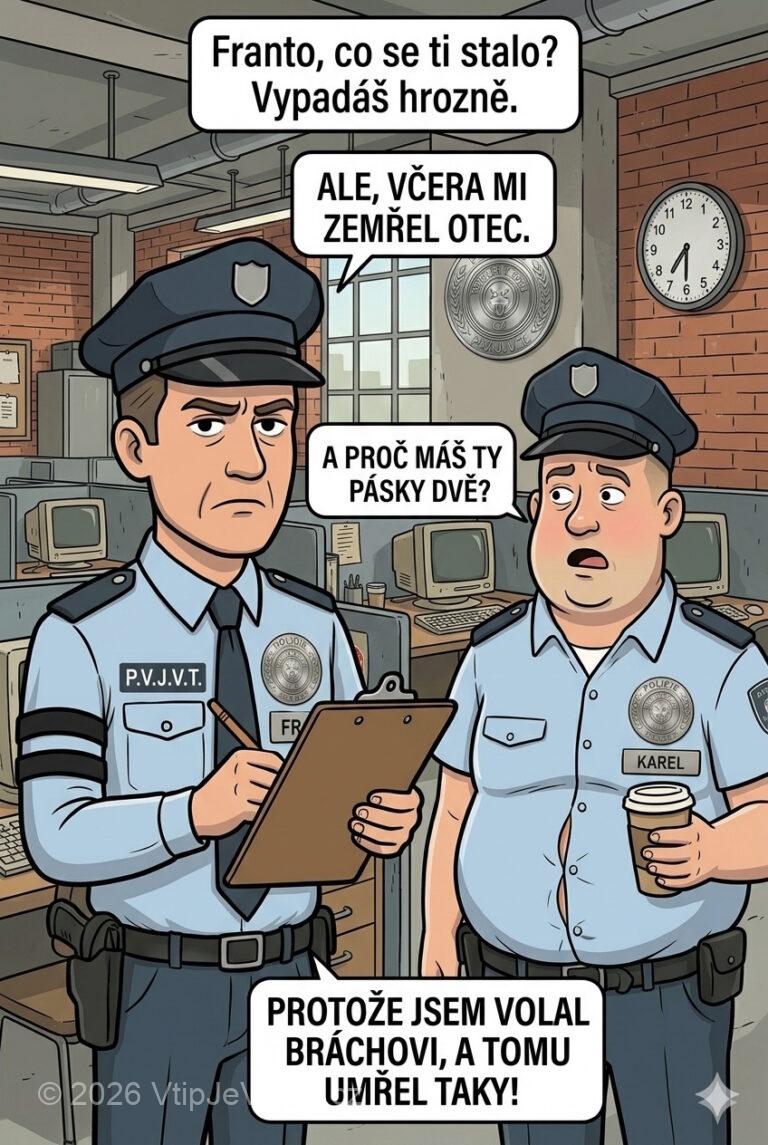 Policista Franta drží smutek Policista Franta drží smutek - Ráno přijde policajt Franta do práce celý rozesmutnělý a na...