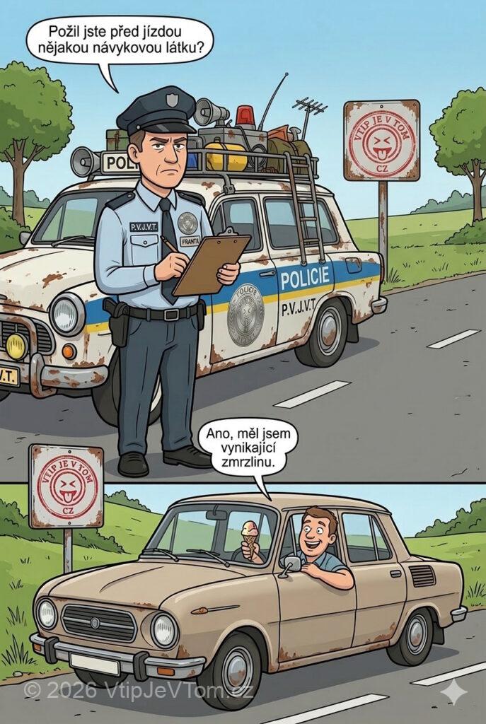 Policista Standa a závislý řidič - Policista Standa zastavil auto a ptá se řidiče: „Požil jste...