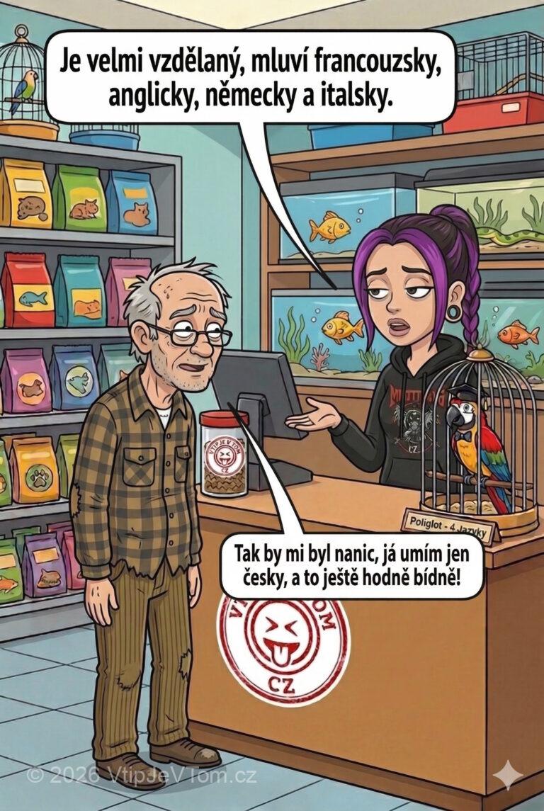 Příliš vzdělaný papoušek - Pán kupuje ve Zverimexu papouška. Prodavačka ho vychvaluje: „Je velmi...