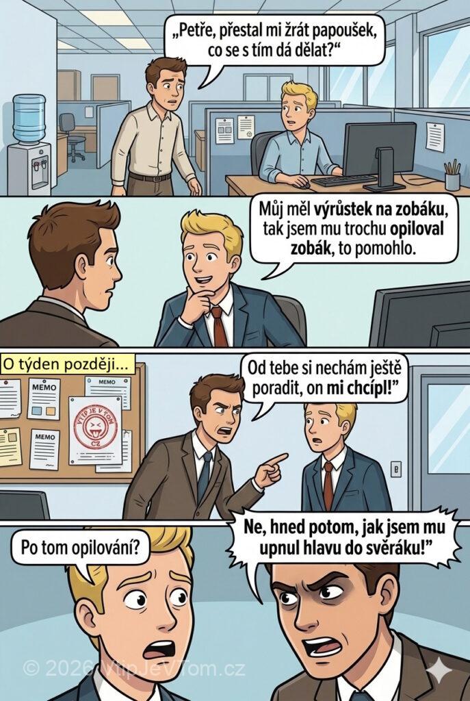 Problém se zobákem Problém se zobákem - Ptá se Pepa kolegy: „Petře, přestal mi žrát papoušek, co...