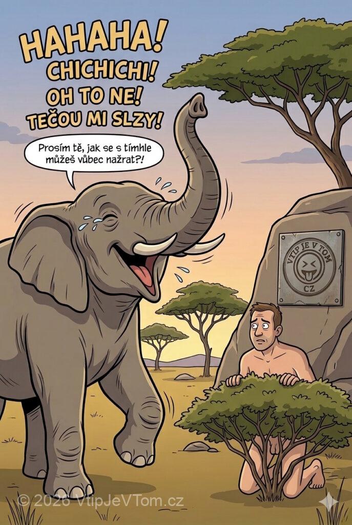 Slon a naháč - Potká slon nahého muže a začne se strašně smát. Směje...