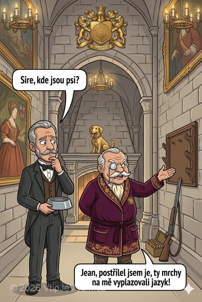 Sluha Jean hleda psy Sluha Jean hleda psy - Sluha Jean se znepokojeně ptá lorda Magnuse: „Sire, kde jsou...