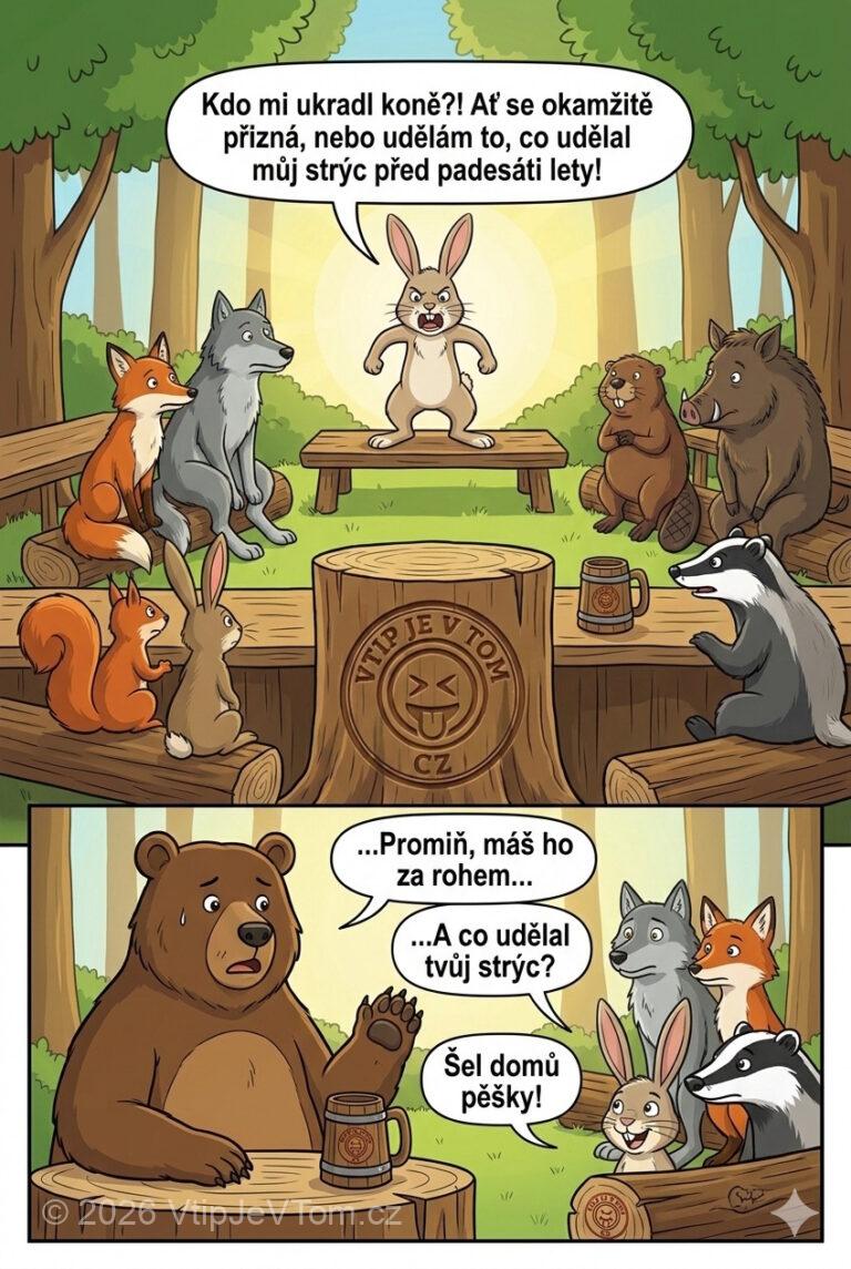 Zajíc se vyráží v hospodě - Zajíc přijde do hospody a zakřičí: „Kdo mi ukradl koně?!...