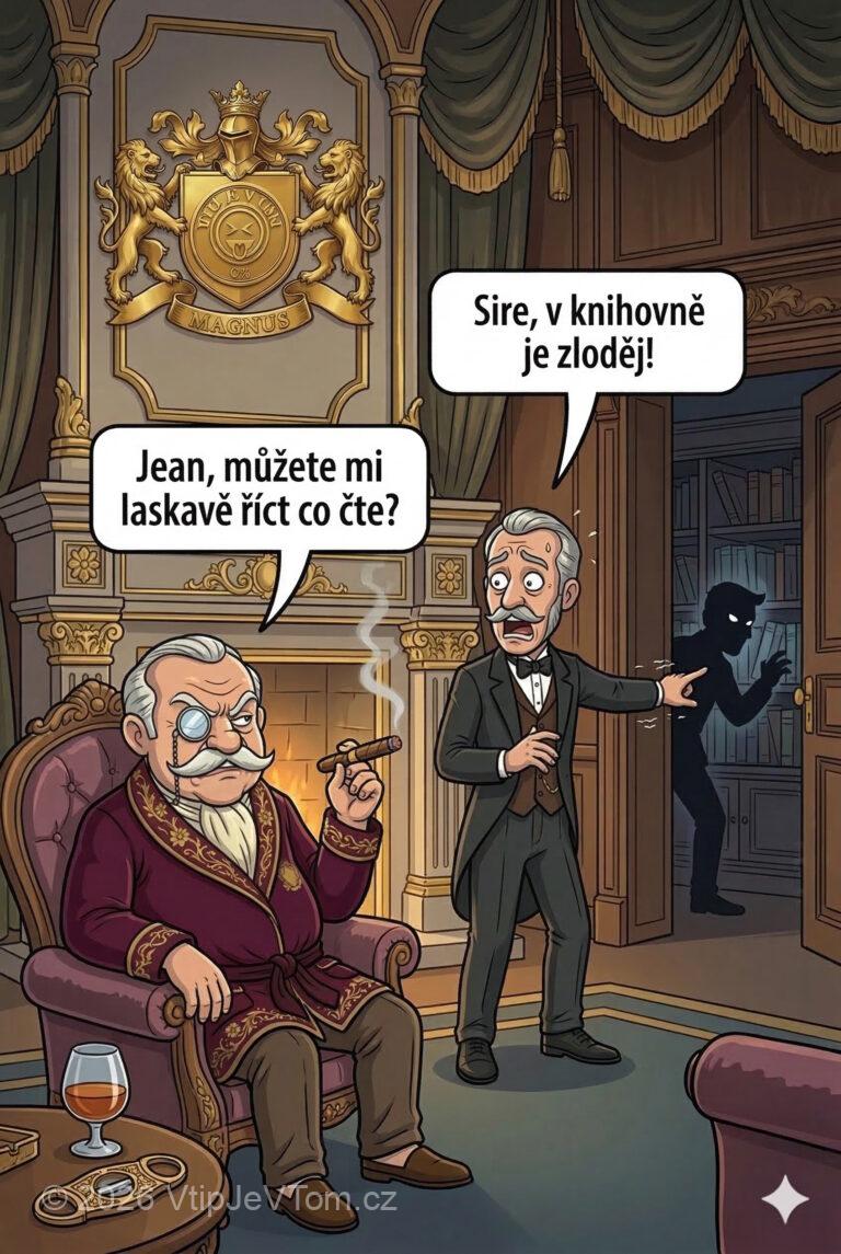 Zloděj v knihovně Lorda Magnuse Zloděj v knihovně Lorda Magnuse - Sluha Jean (zděšeně): „Sire, v knihovně je zloděj!” Lord Magnus:...