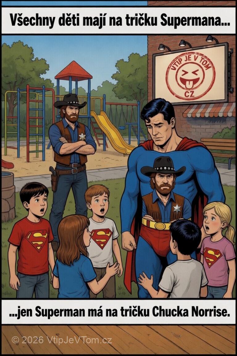 Chuck Norris a Superman - Všechny děti mají na tričku Supermana, jen Superman má na...