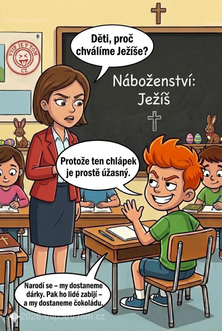 Pepíček a chvála Ježíšovi Pepíček a chvála Ježíšovi - Paní učitelka na hodině náboženství se ptá dětí: Děti, proč...
