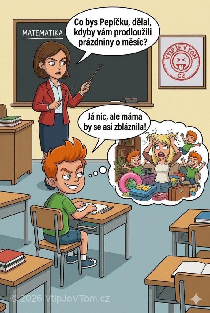 Pepíček a delší prázdniny - Paní učitelka: „Co bys Pepíčku, dělal, kdyby vám prodloužili prázdniny...