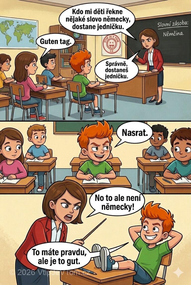 Pepíček a němčina - Paní učitelka povídá dětem: "Kdo mi děti řekne nějaké slovo...