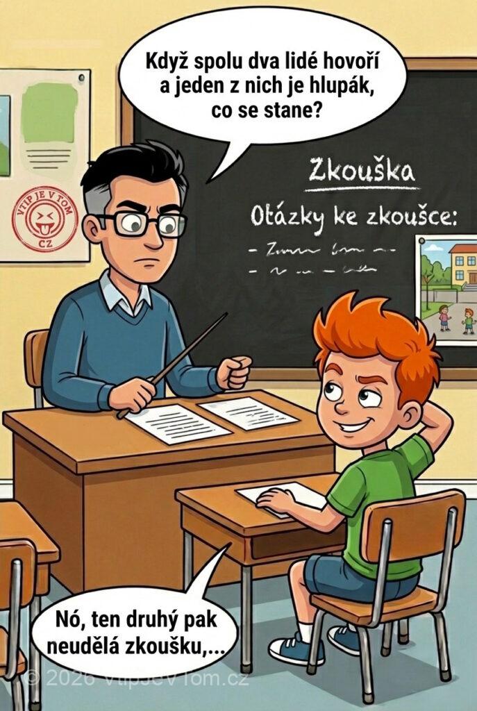 Pepíček na zkoušce - Pepíček sedí na zkoušce proti učiteli. Pan učitel se ho...