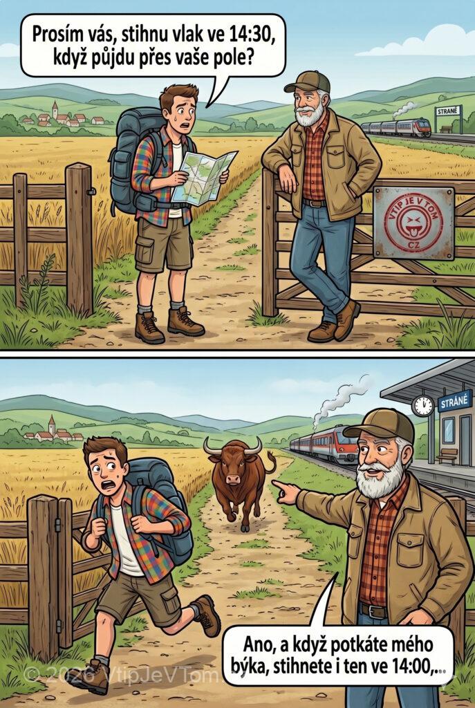 Stihnu ten vlak Stihnu ten vlak - Turista: „Prosím vás, stihnu vlak ve 14:30, když půjdu přes...