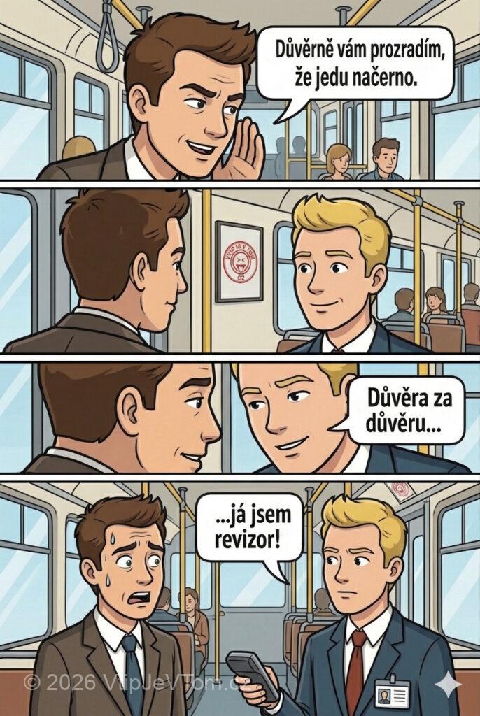 Důvěra v tramvaji Důvěra v tramvaji - Muž v tramvaji nenápadně říká vedle sedícímu. „Důvěrně vám prozradím,...