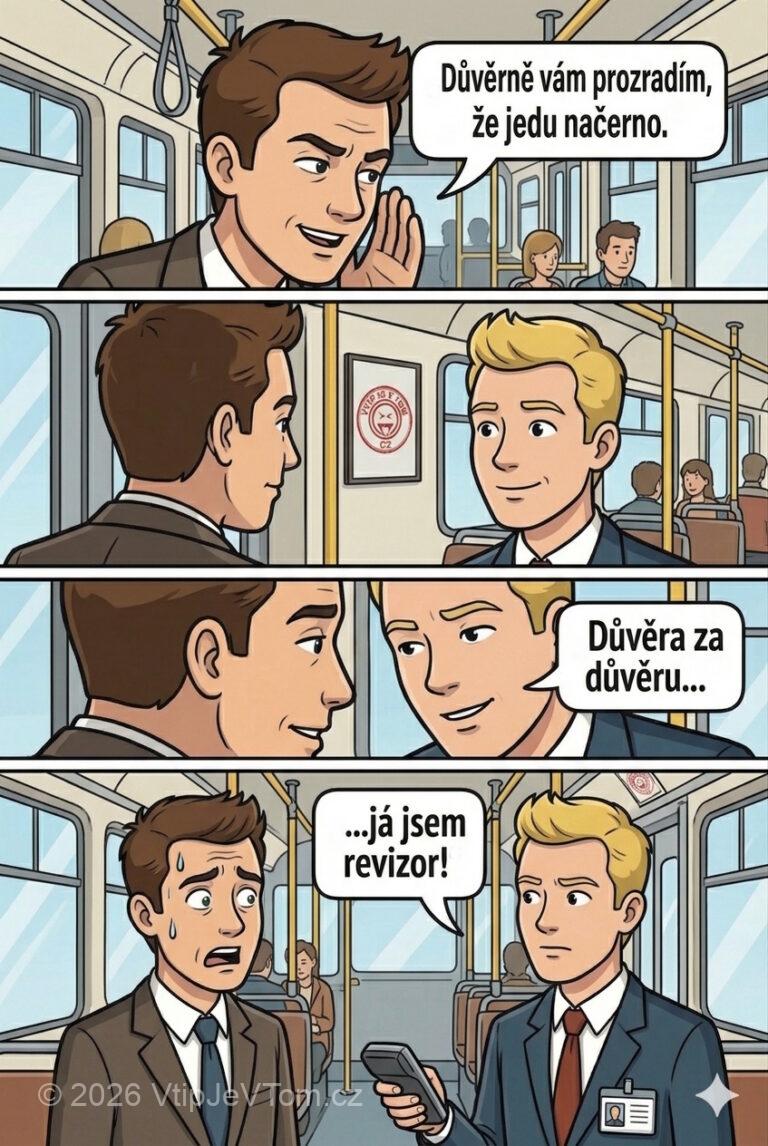 Důvěra v tramvaji Důvěra v tramvaji - Muž v tramvaji nenápadně říká vedle sedícímu. „Důvěrně vám prozradím,...