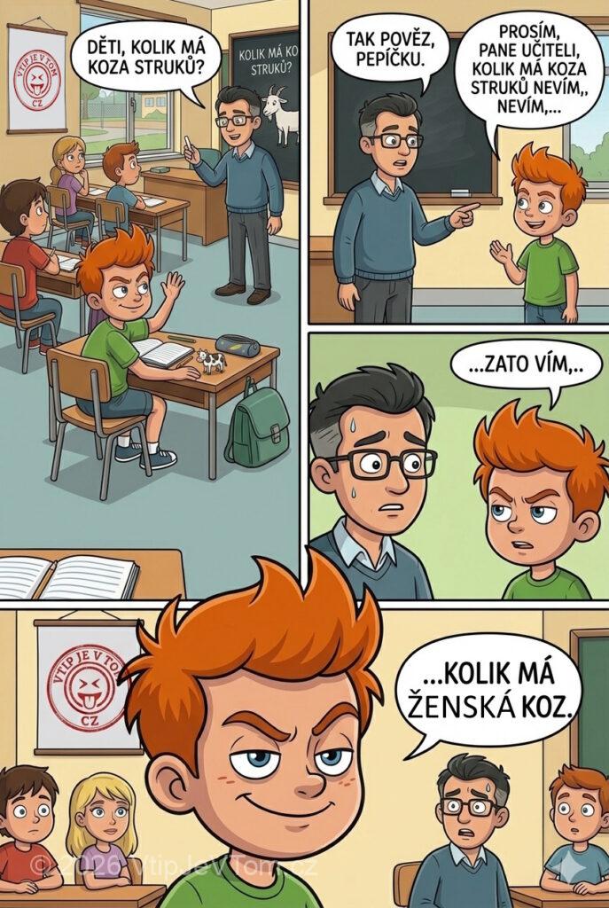 Pepíček a kozy - Pan učitel se ptá dětí, kolik má koza struků. První...