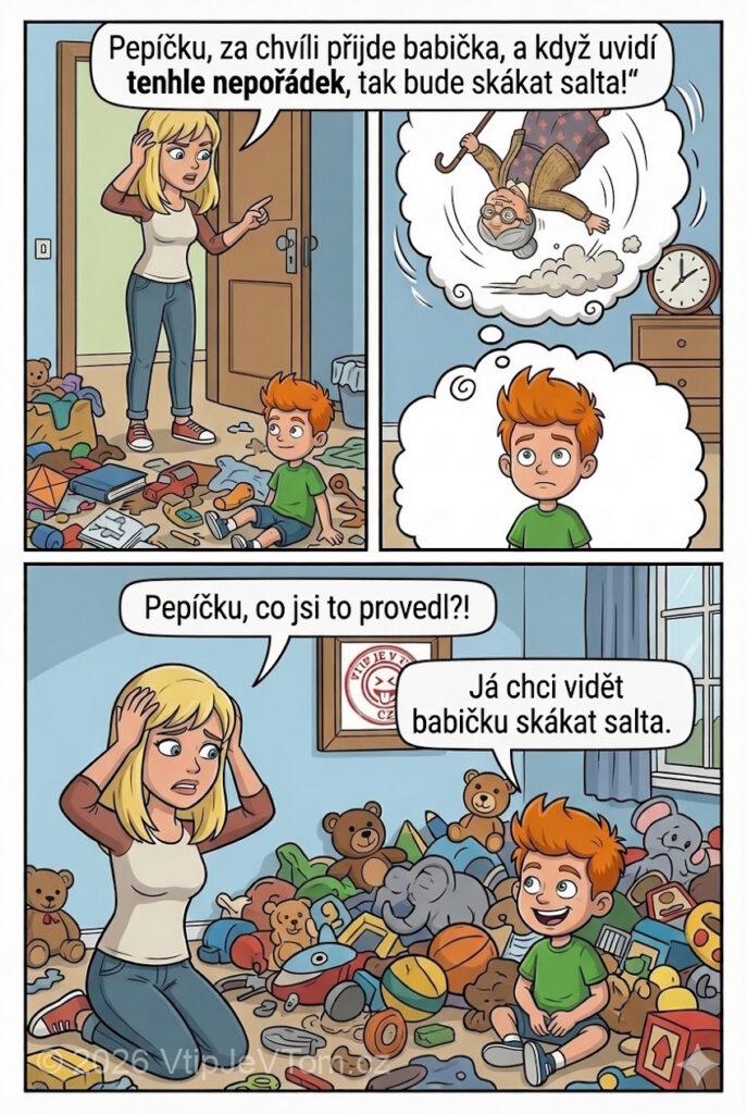 Pepíček a návštěva babičky - Maminka přijde do Pepíčkova pokoje a tam je hrozný nepořádek.Maminka:...