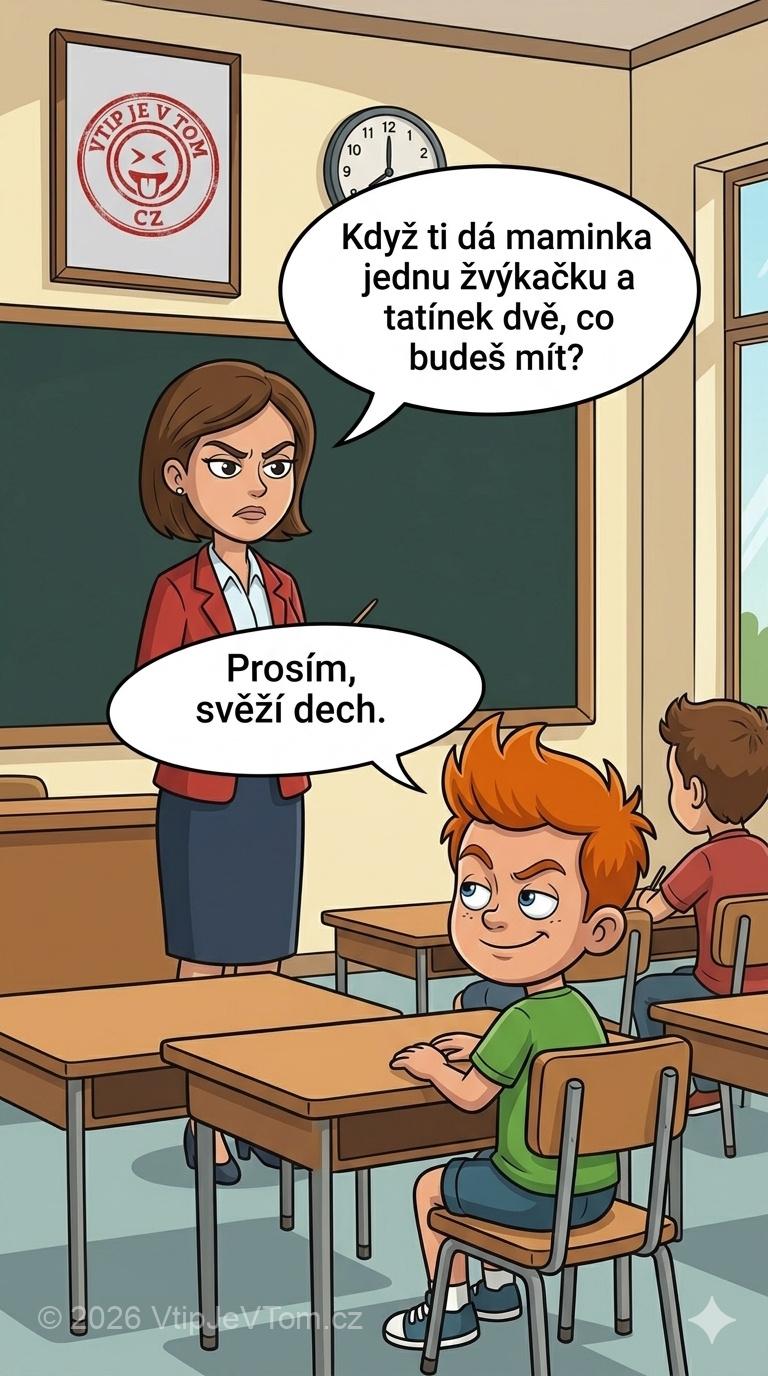 Pepíček a žvýkačky - Paní učitelka se ptá při matematice Pepíčka:"Když ti dá maminka...