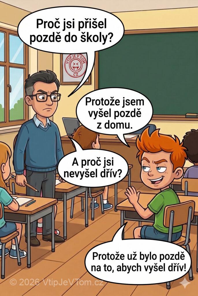 Pepíček přišel pozdě Pepíček přišel pozdě - Ptá se pan učitel Pepíčka: "Proč jsi přišel pozdě do...