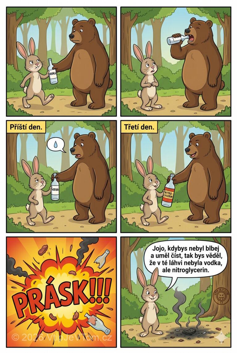 Prohnaný zajíc - Zajíc si koupil láhev vodky a při cestě domů potkal...