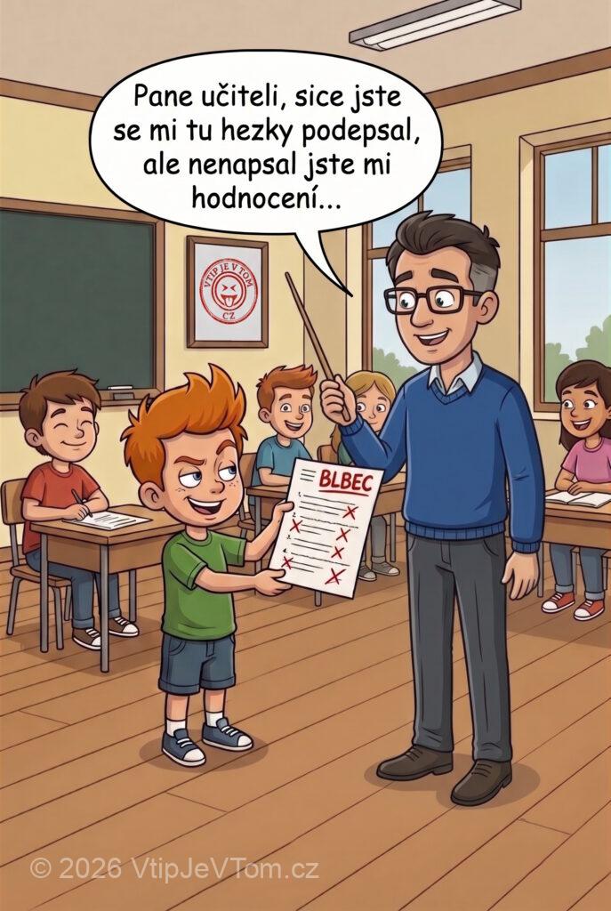 Hodnocení Pepíčkova testu - Děti ve škole píšou test. Pepíčkův test je plný chyb...